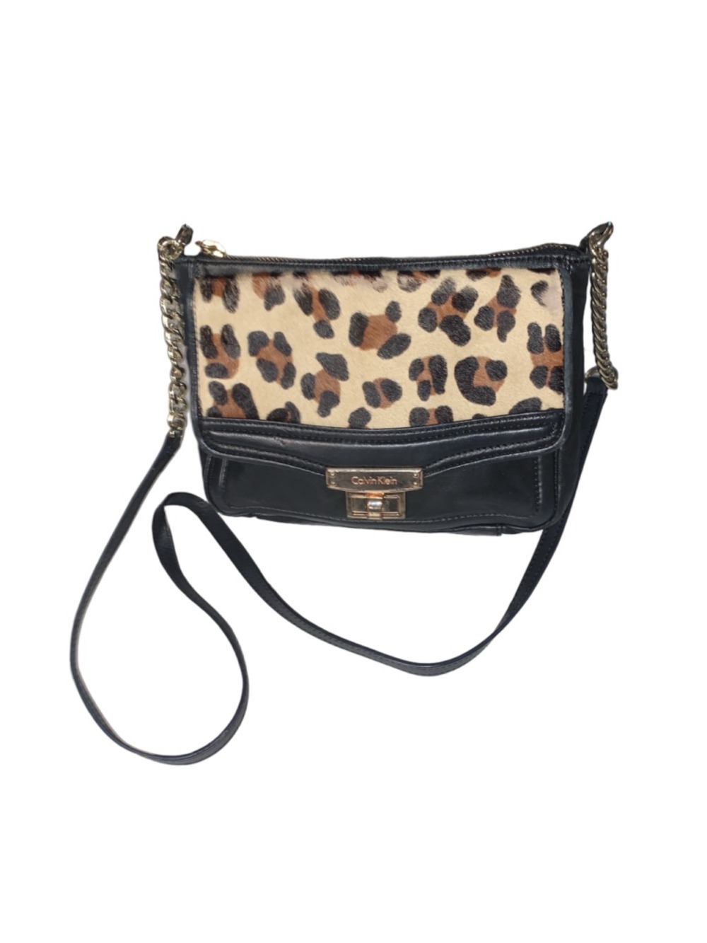 Women's Calvin Klein Black & Animal Print Crossbody Bag Small - Picture 1 of 13